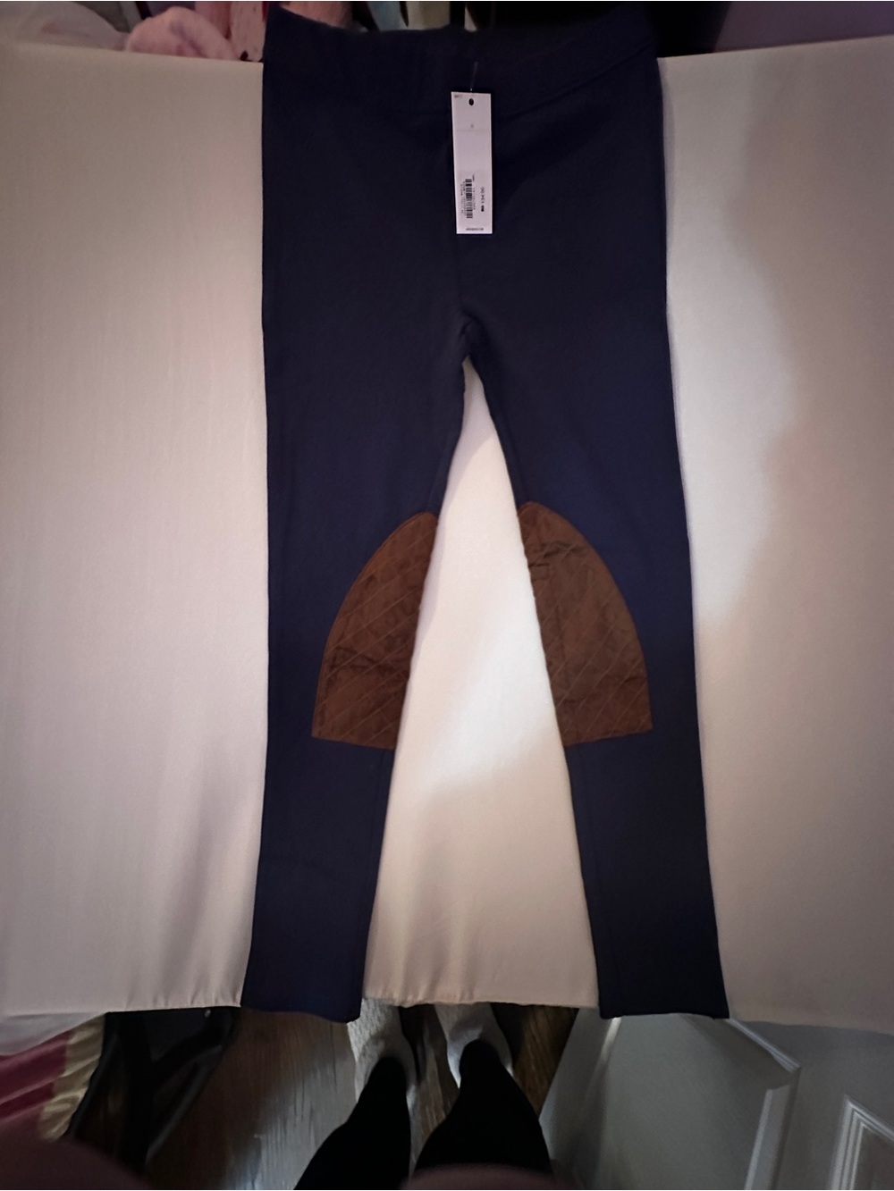 Janie and Jack Navy Leggings with Brown Quilted Knee Patches